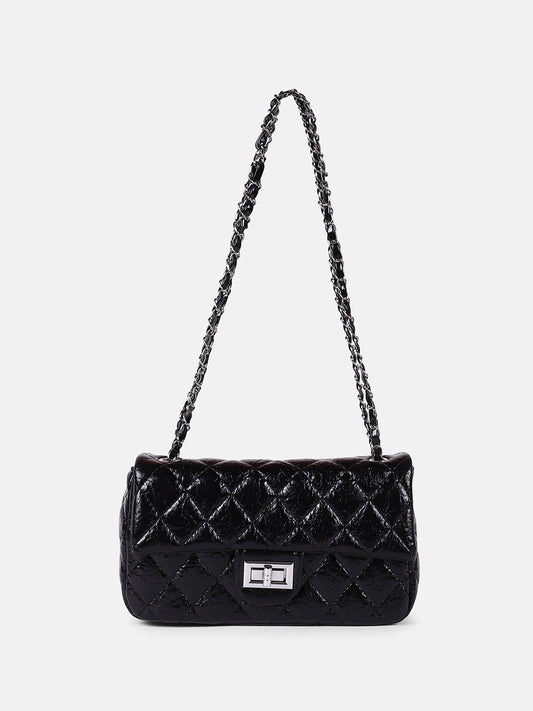The Quilted-Chainlink Sling Bag - Onyx Black