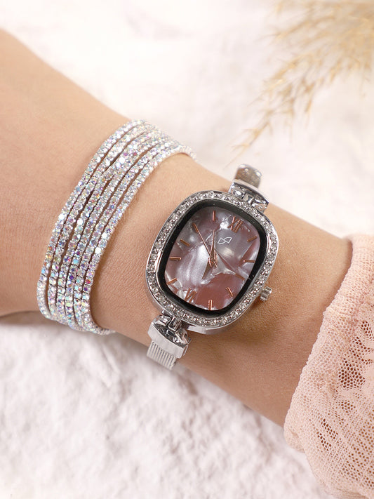 The Textured Square Watch With Bracelet Combo