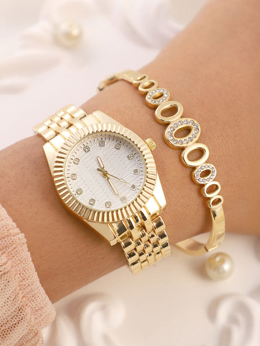 The-Ribbed-H-Link-Round-Watch-With-Bracelet-Combo