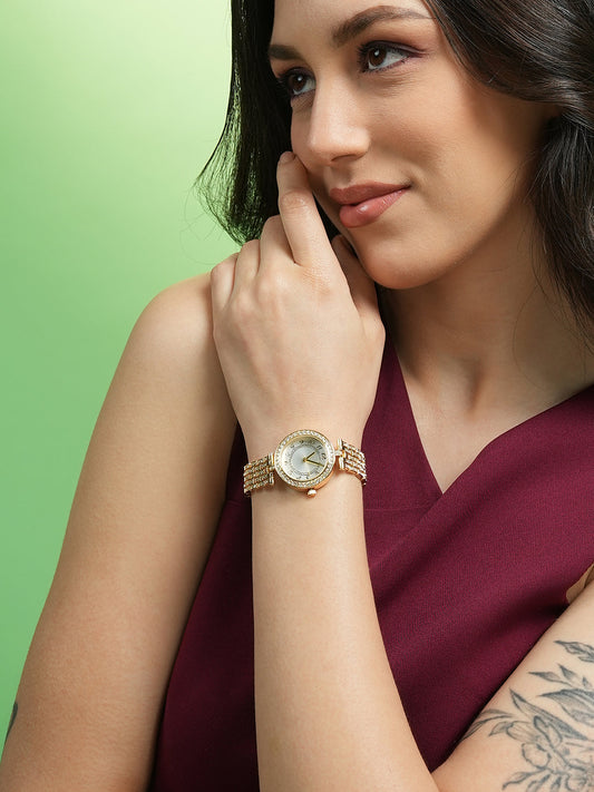 The Embellished Five-Link Round Watch - California Gold