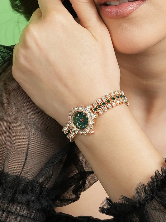 The Sleek Block Round Watch - California Gold:Emerald Green