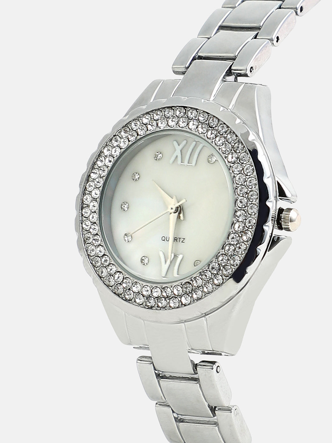The Crystalized Round Watch - Metallic Silver