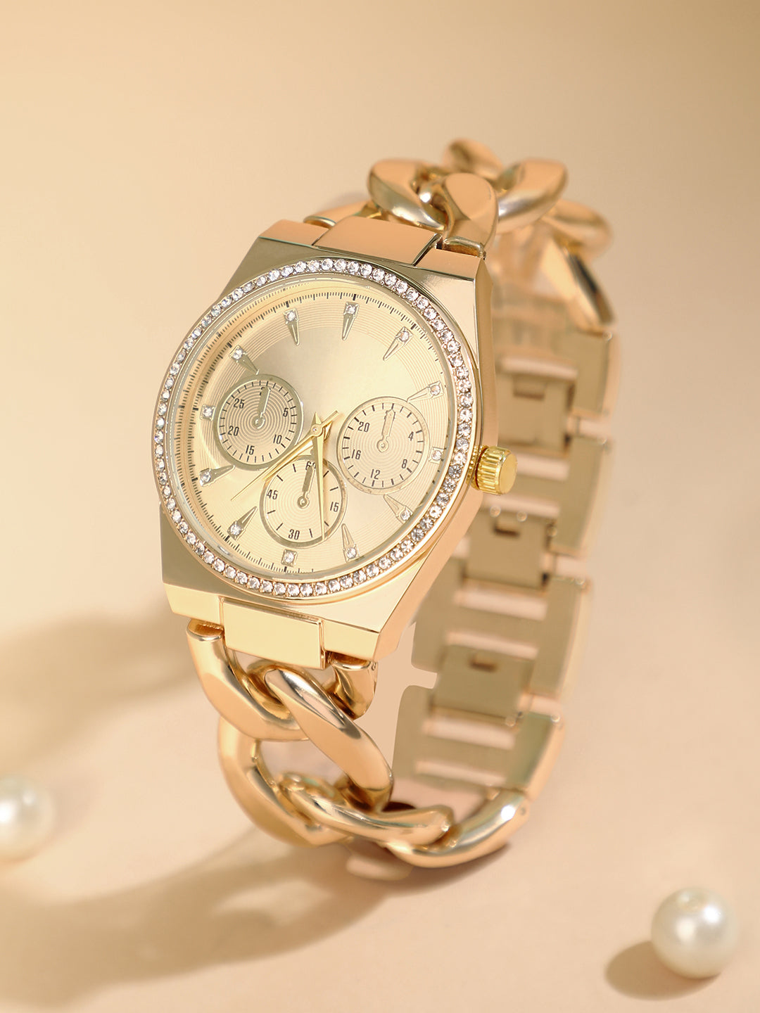 The Three-Dial Chunkylink Cushion Watch - California Gold