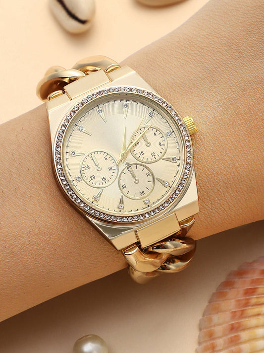 The Three-Dial Chunkylink Cushion Watch - California Gold