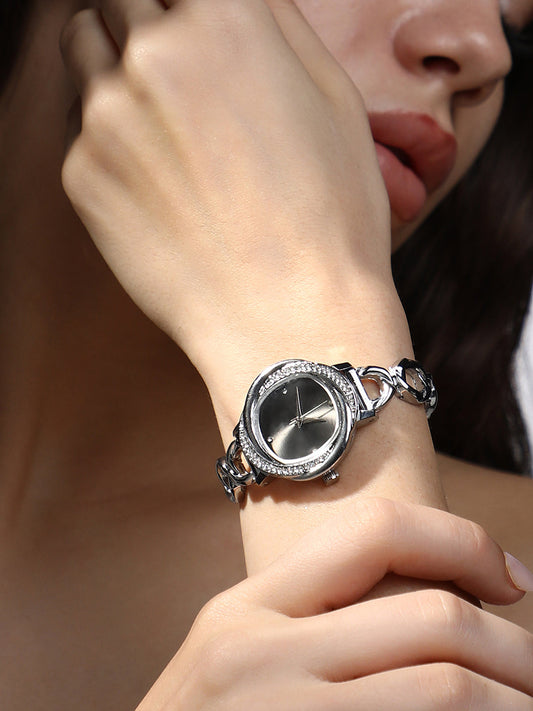 The Luraith-Gem Round Watch - Metallic Silver