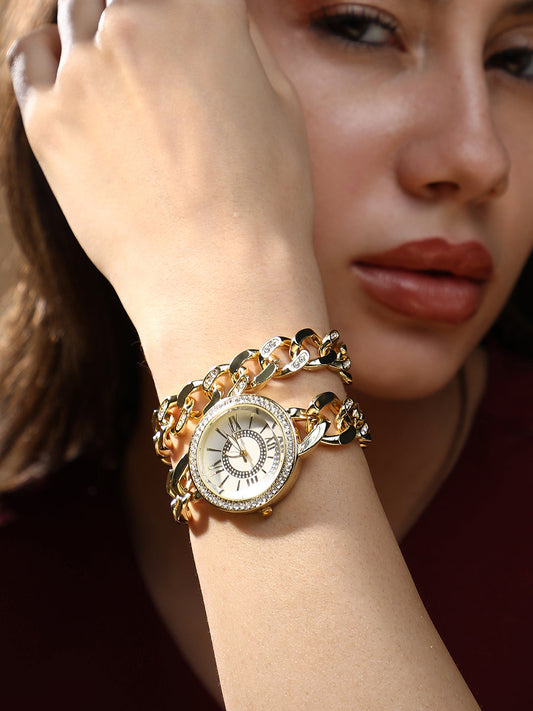 The Dual-Chainlink Roman Round Watch - California Gold