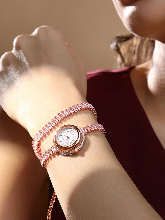 The Crystalized Wrap Round Watch - Rose Gold