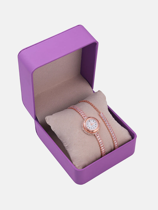 The Crystalized Wrap Round Watch - Rose Gold (Crystal Silver Stone)