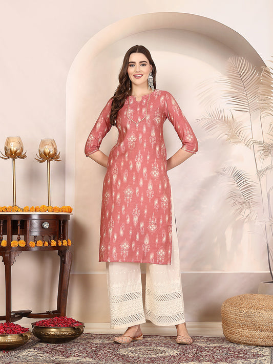 Women Pink Ethnic Motifs Printed Gotta Patti Kurta Krya