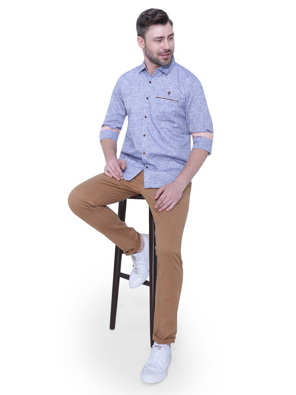 Kuons Avenue Men’s Slub State Blue Linen-Cotton Casual Shirt