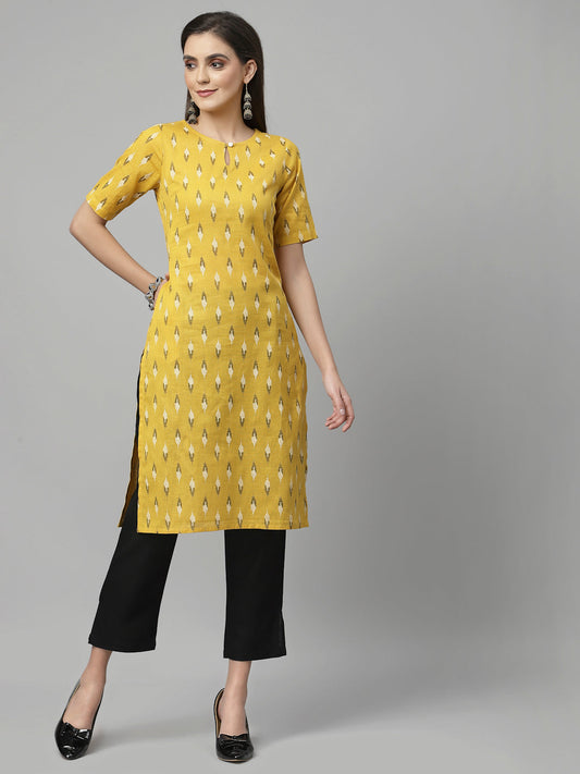 Women Geometric Print Cotton Linen Kurta Krya