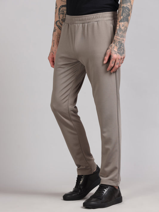 Men Regular Fit Mid-Rise Beige Track Pant