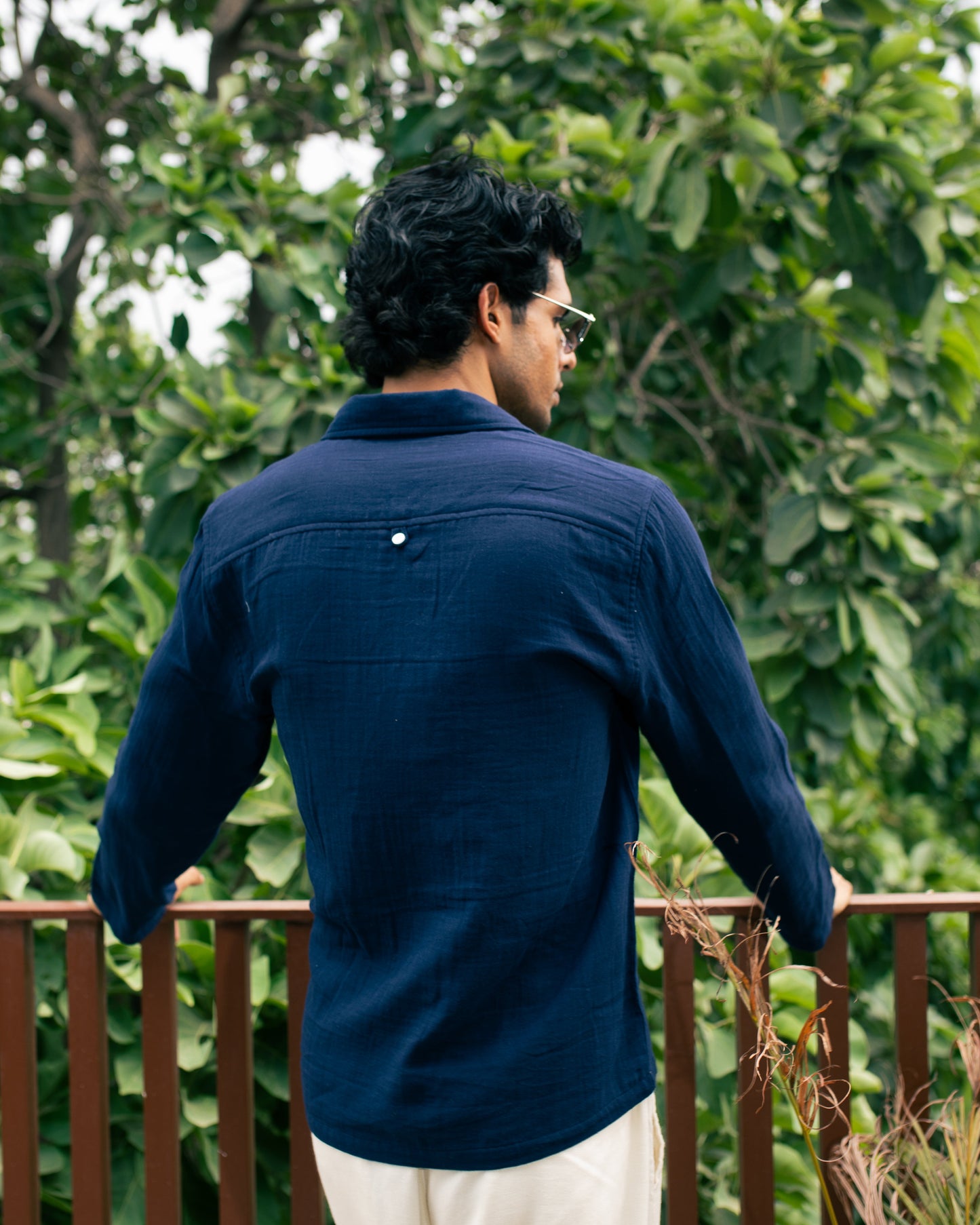 Riviera Navy Double Cloth Cropped Shirt