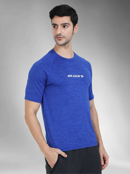 Men's Super Stretchable Raglan Sleeves Gym T-shirt-blue