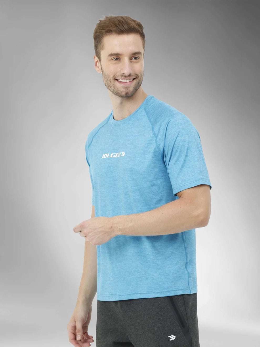 Men's Super Stretchable Raglan Sleeves Gym T-shirt-Turquoise