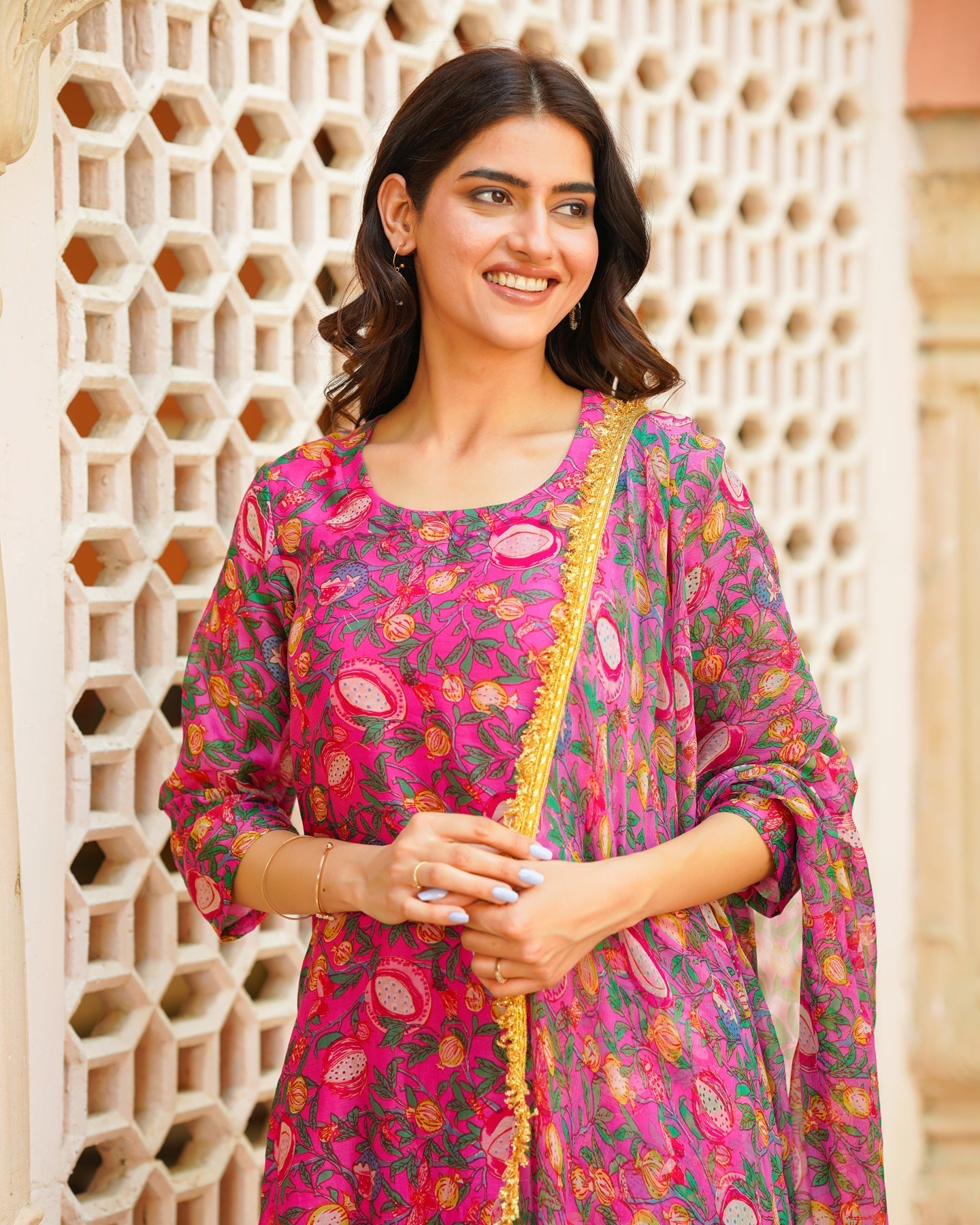 Pink Floral Handblock Suit set