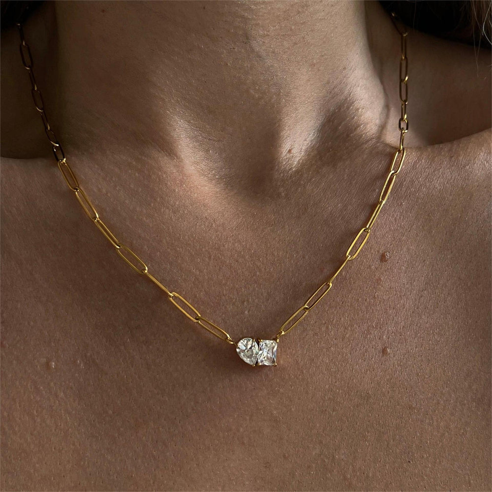 Chic Triangle & Rectangle Zirconia Pendant Pin Link Chain Gold Necklace JLTN1231 Just Lil Things