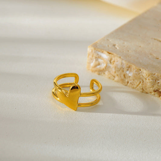 Dainty Gold Adjustable Heart Charm Ring JLTR0470 Just Lil Things