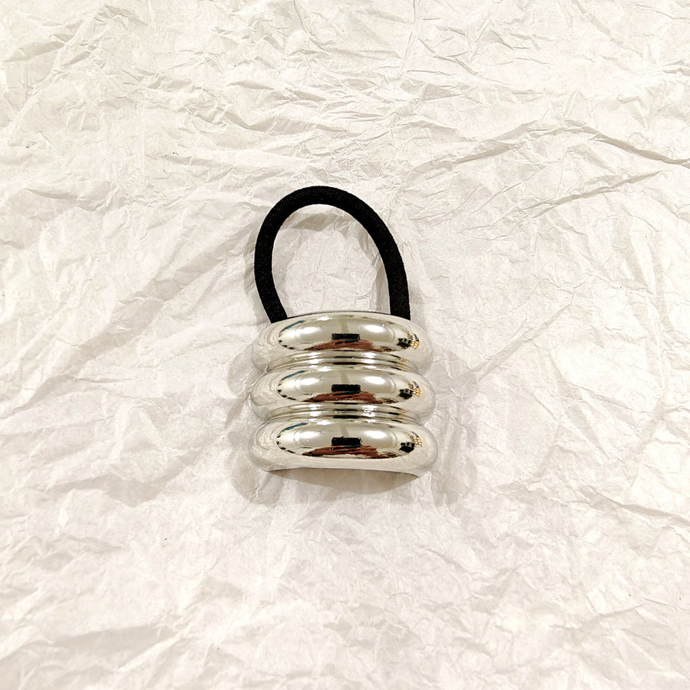 Triple Dome Silver Hair Tie – Statement Metallic Elastic JLTS0515 Just Lil Things