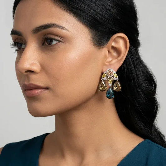 Multicolor Cubic Zirconia Stone Cocktail Earrings For Women