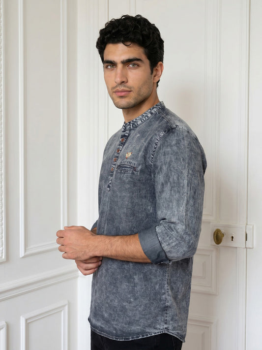 Kuons Avenue Men's Anchor Grey Denim Short Kurta