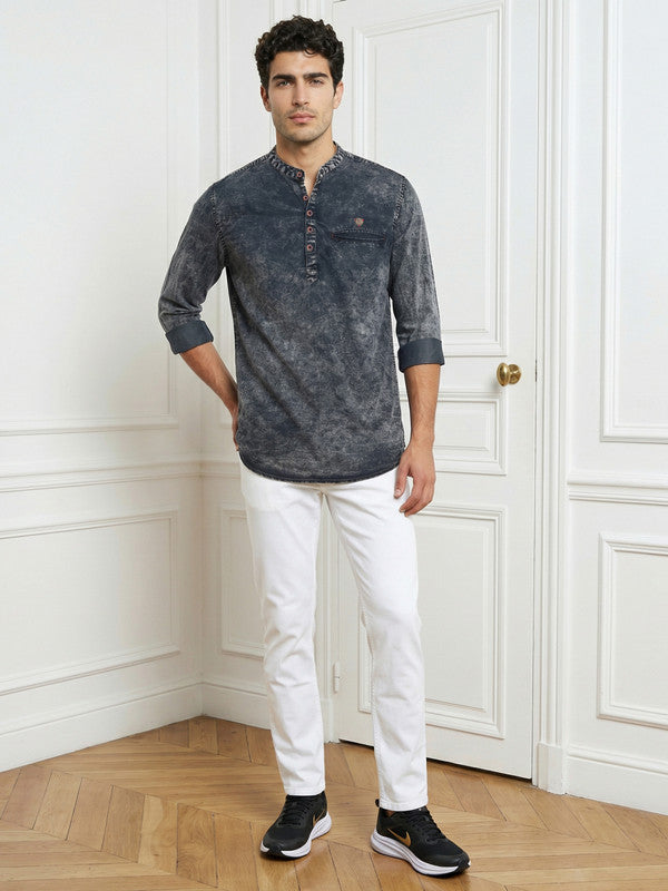 Kuons Avenue Men's Blue Cloud Denim Short Kurta