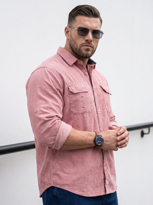 Kuons Avenue Men’s Dusty Pink Corduroy Casual Shirt