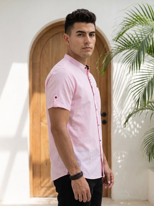 Kuons Avenue Men’s Baby Pink Linen Cotton Indo-Western Casual Shirt