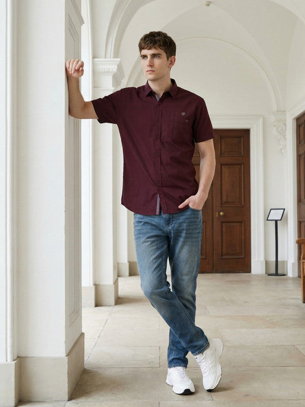 Kuons Men's Umber Brown Linen Cotton Casual Shirt