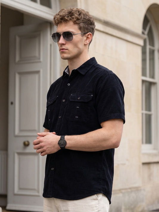 Kuons Avenue Men’s Dark Indigo Corduroy Casual Shirt