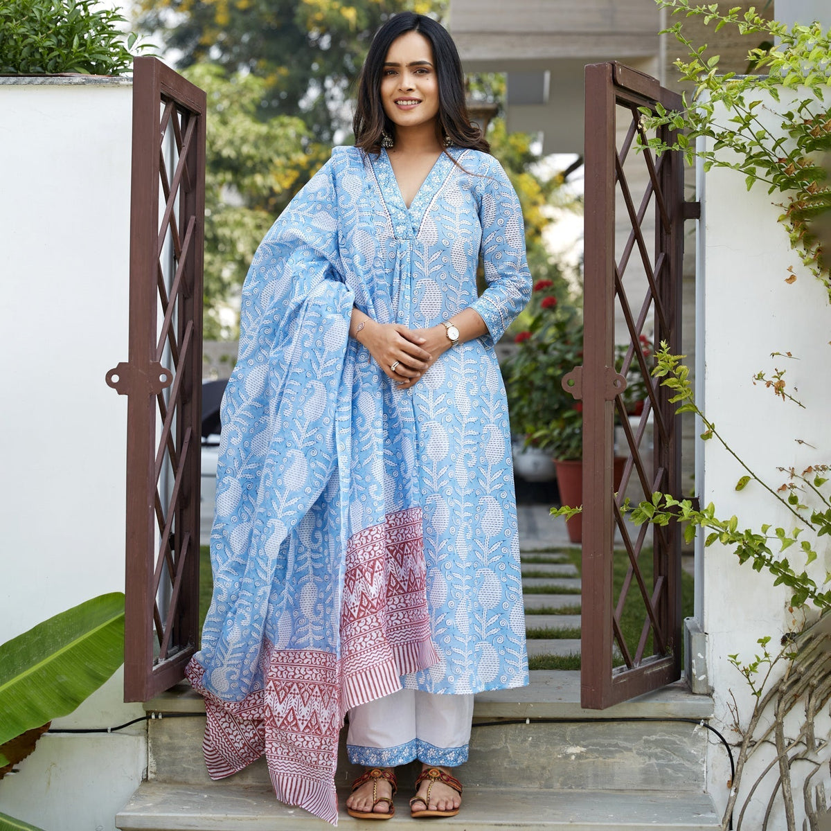 Blue Printed Paisley Suit