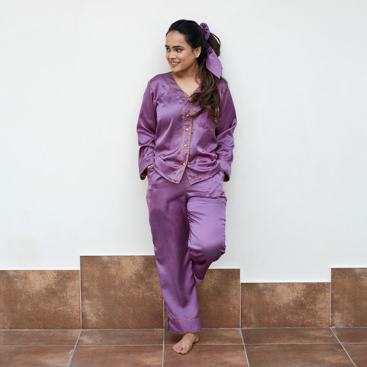 Mauve Satin Night Suit