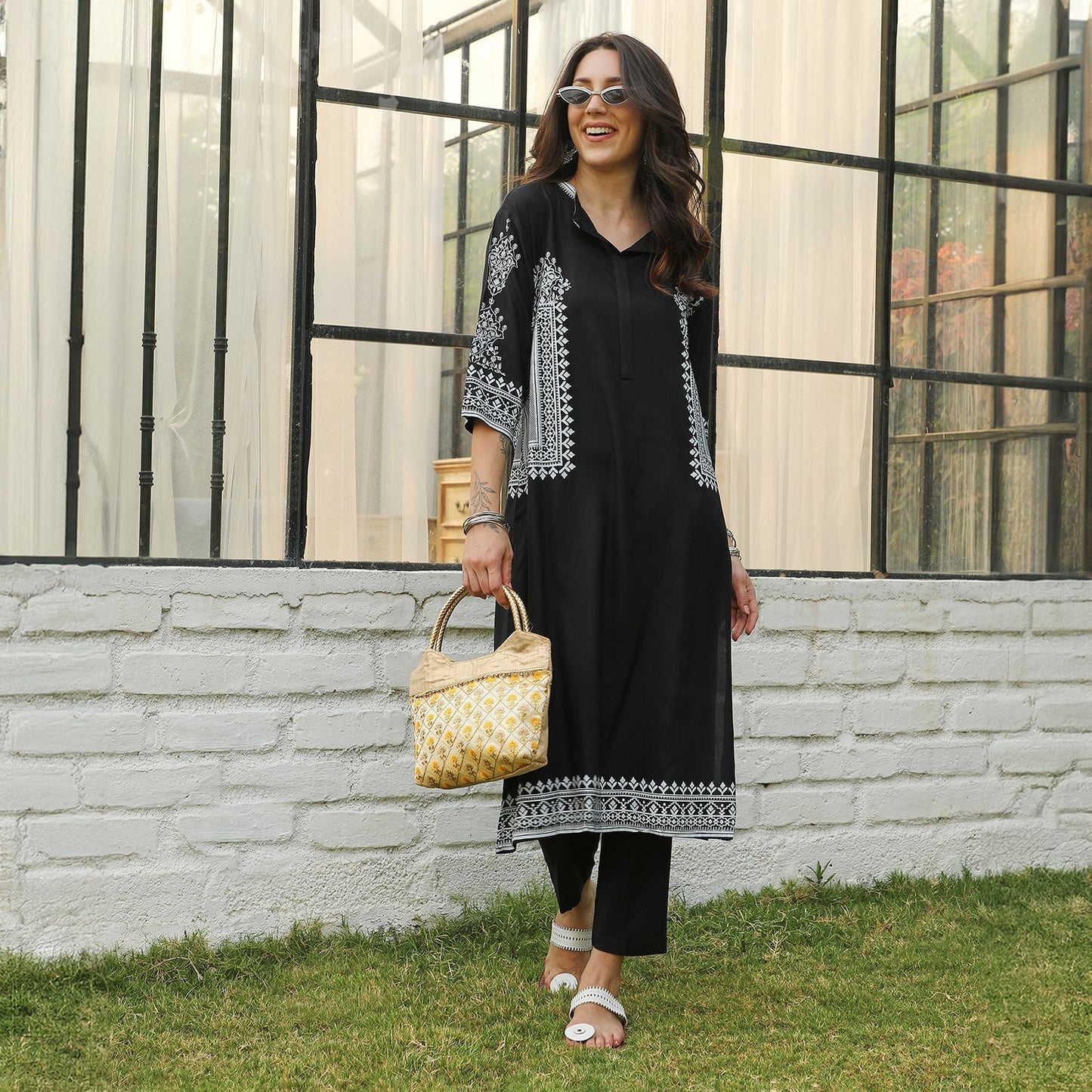 Geometric Print Kurta With Trousers Set