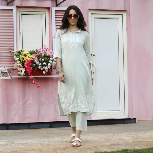Chariot Print Kurta With Trousers Set