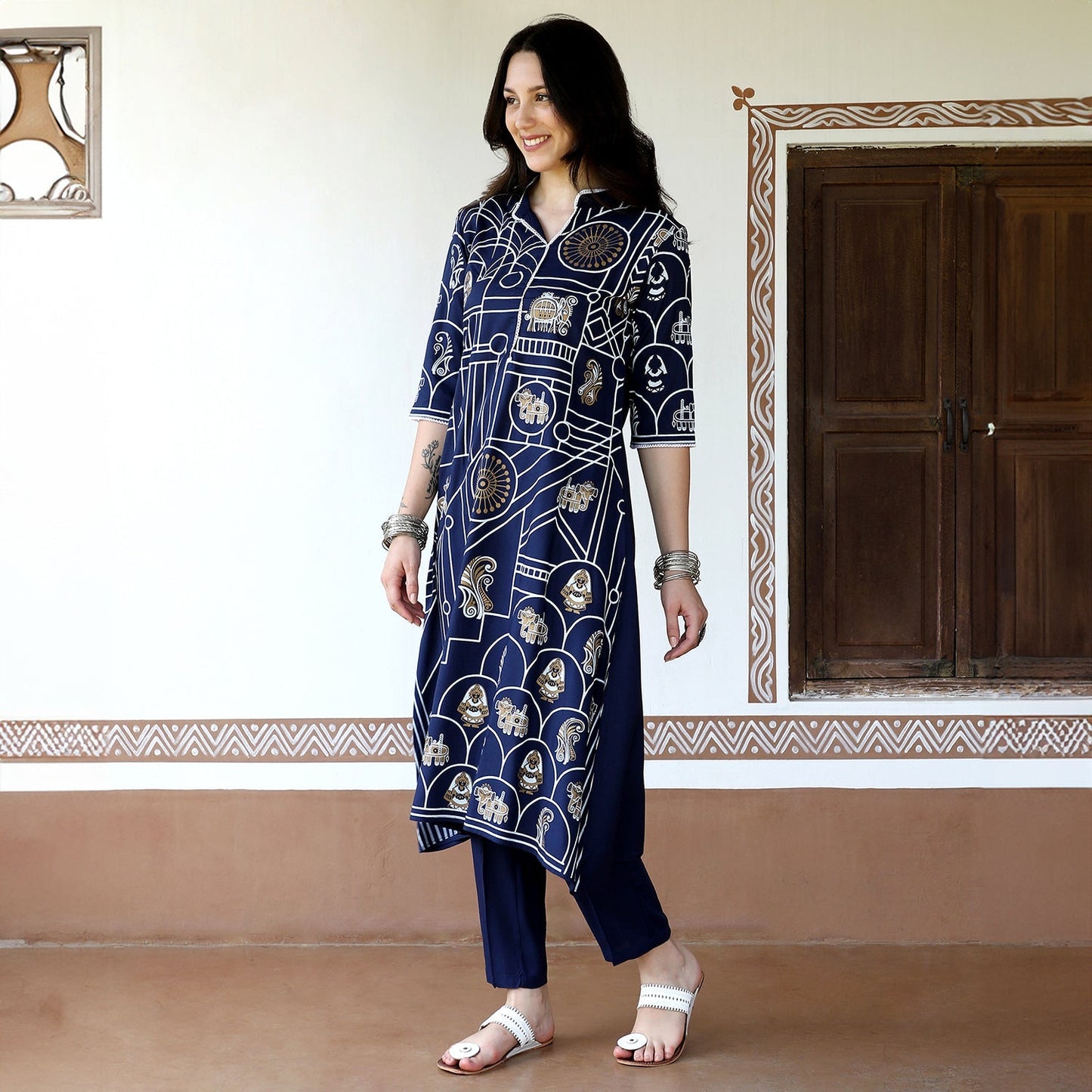 Animal Print Kurta With Trousers Set