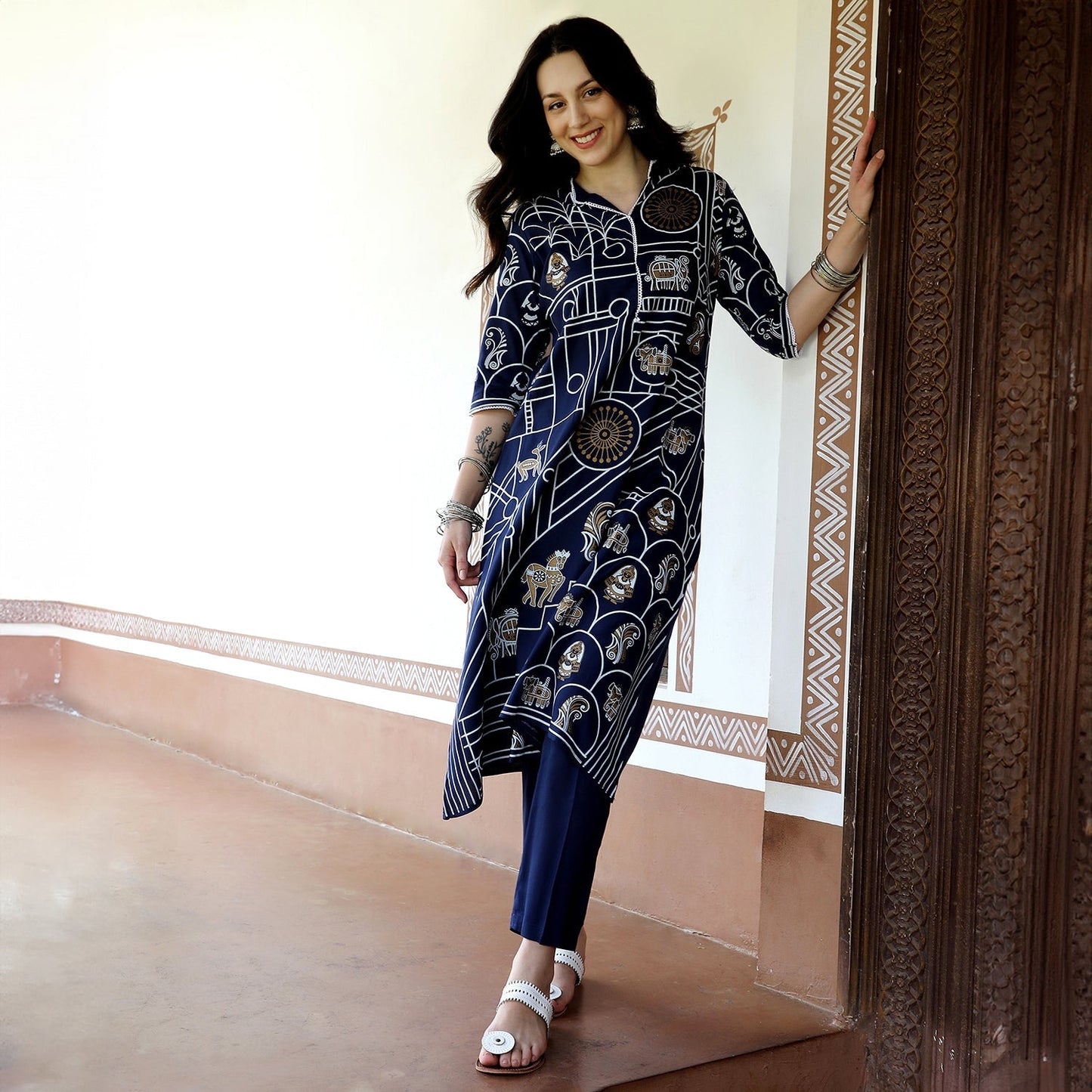 Animal Print Kurta With Trousers Set