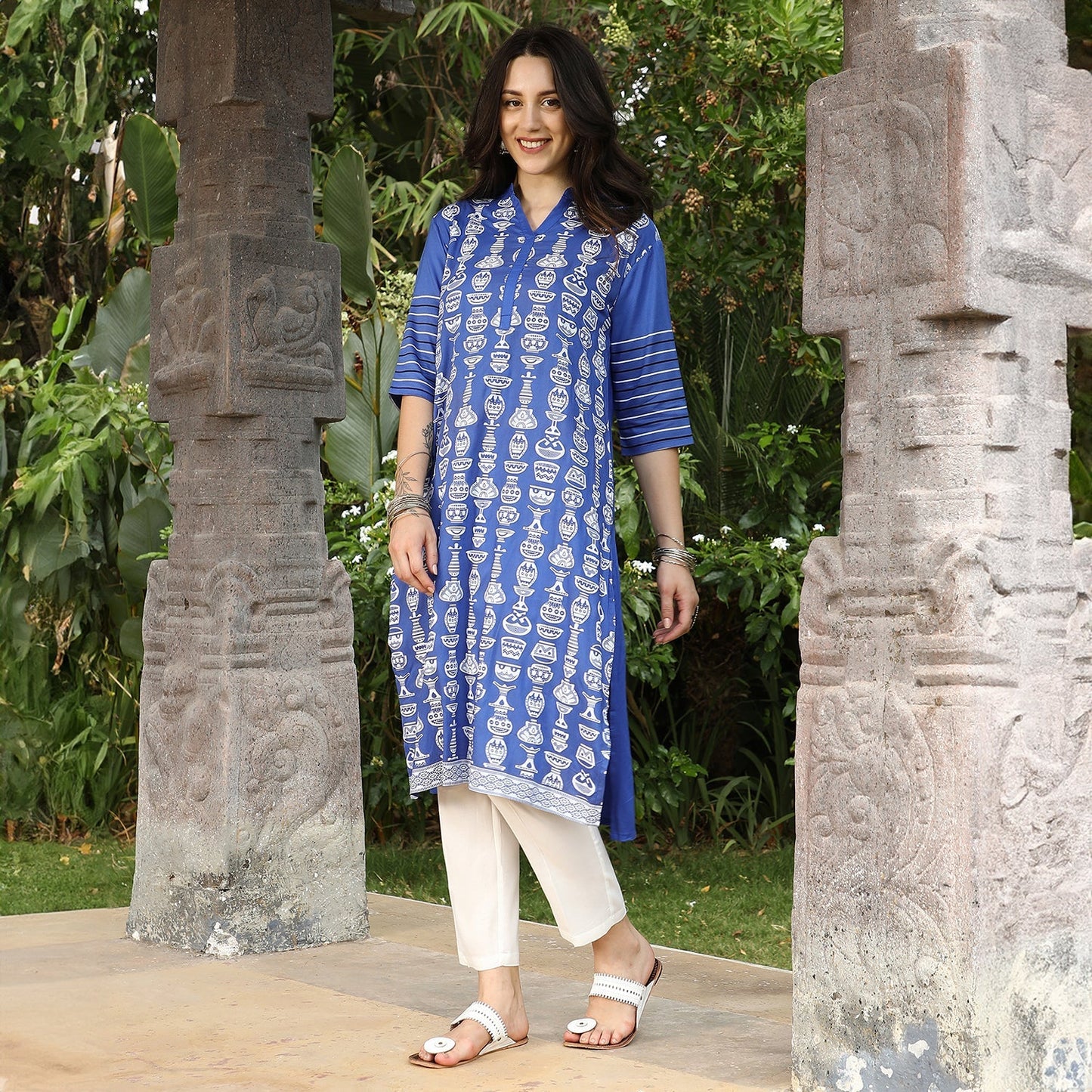 Block Print Kurta With Trousers Set