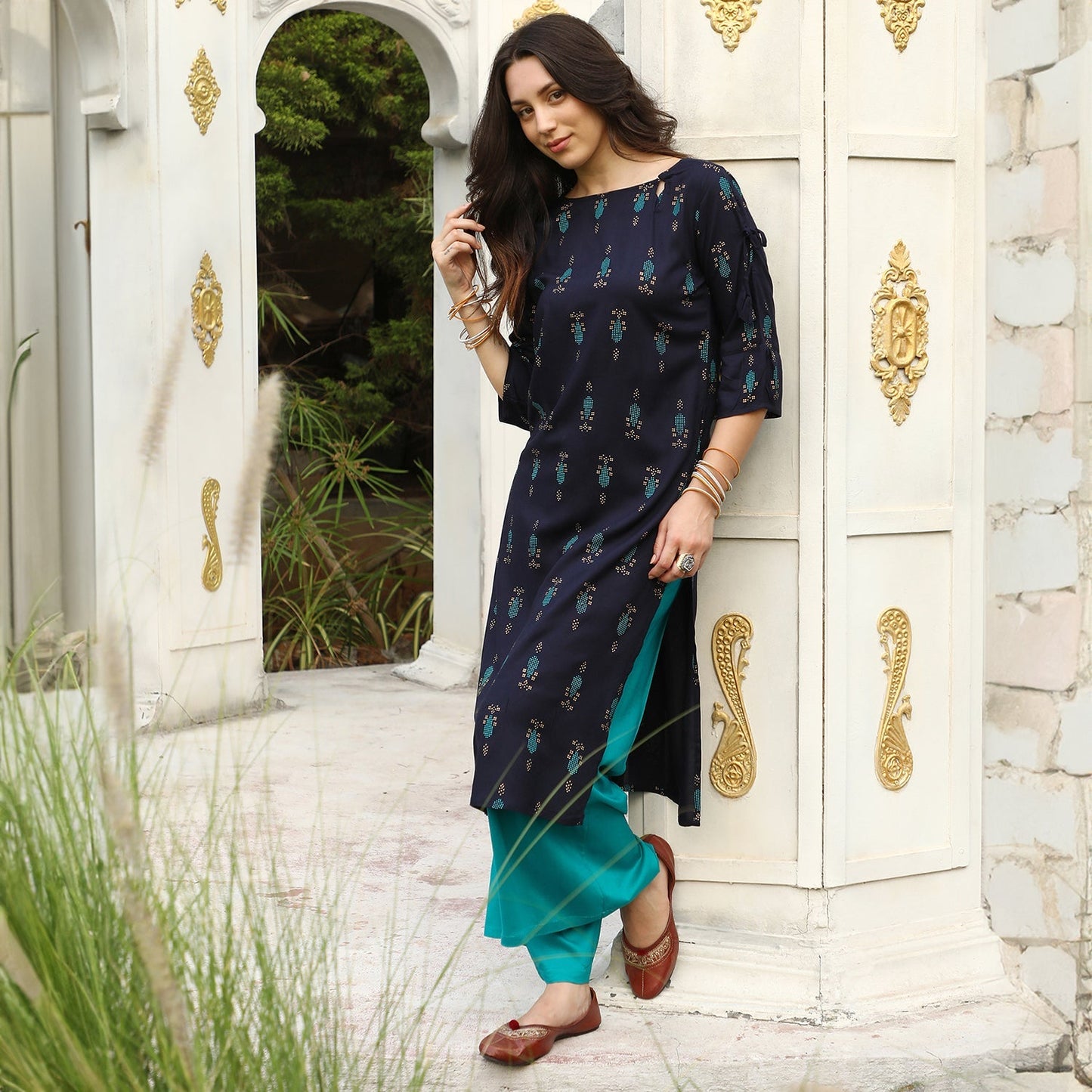 Floral Block Print Kurta With Palazzo Set