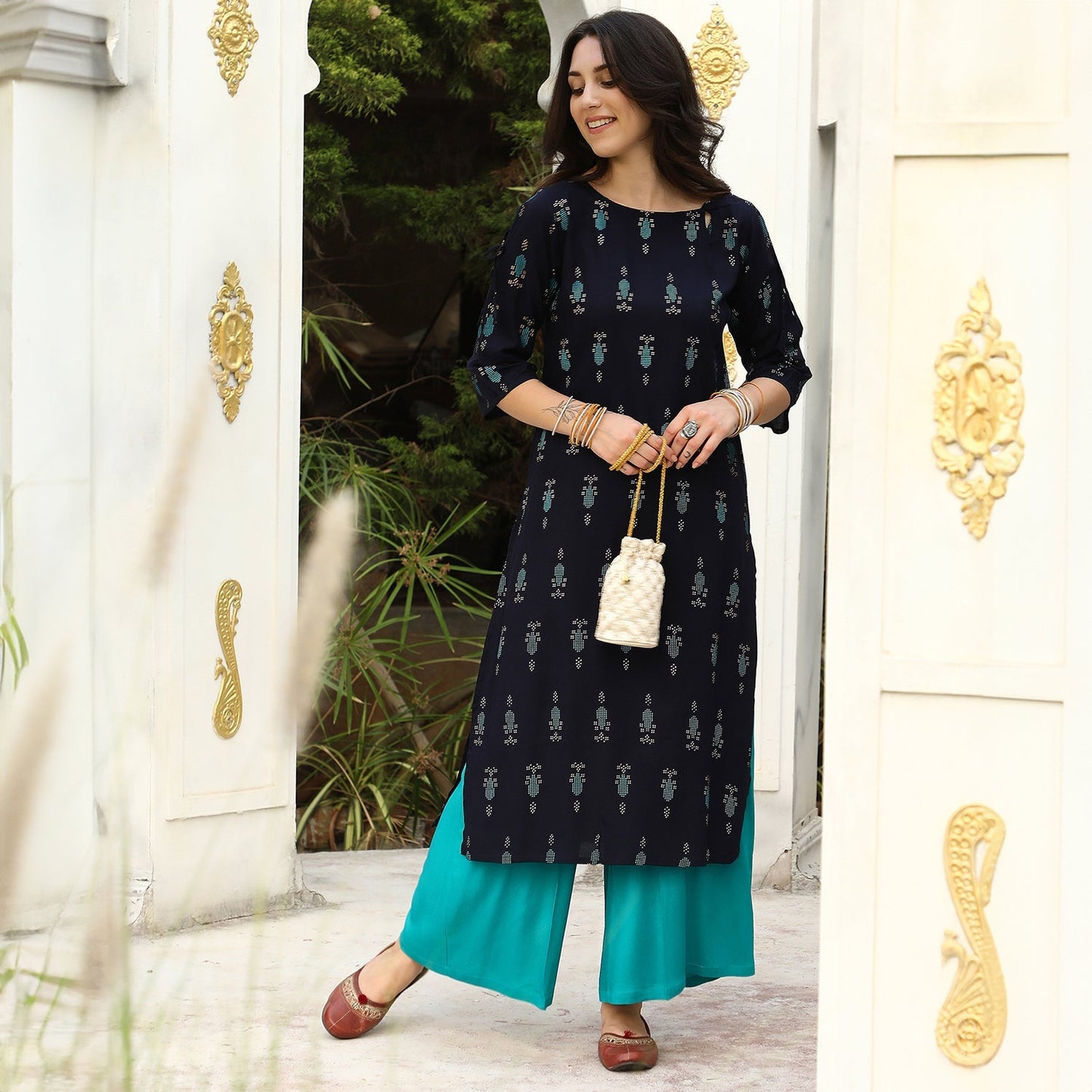 Floral Block Print Kurta With Palazzo Set