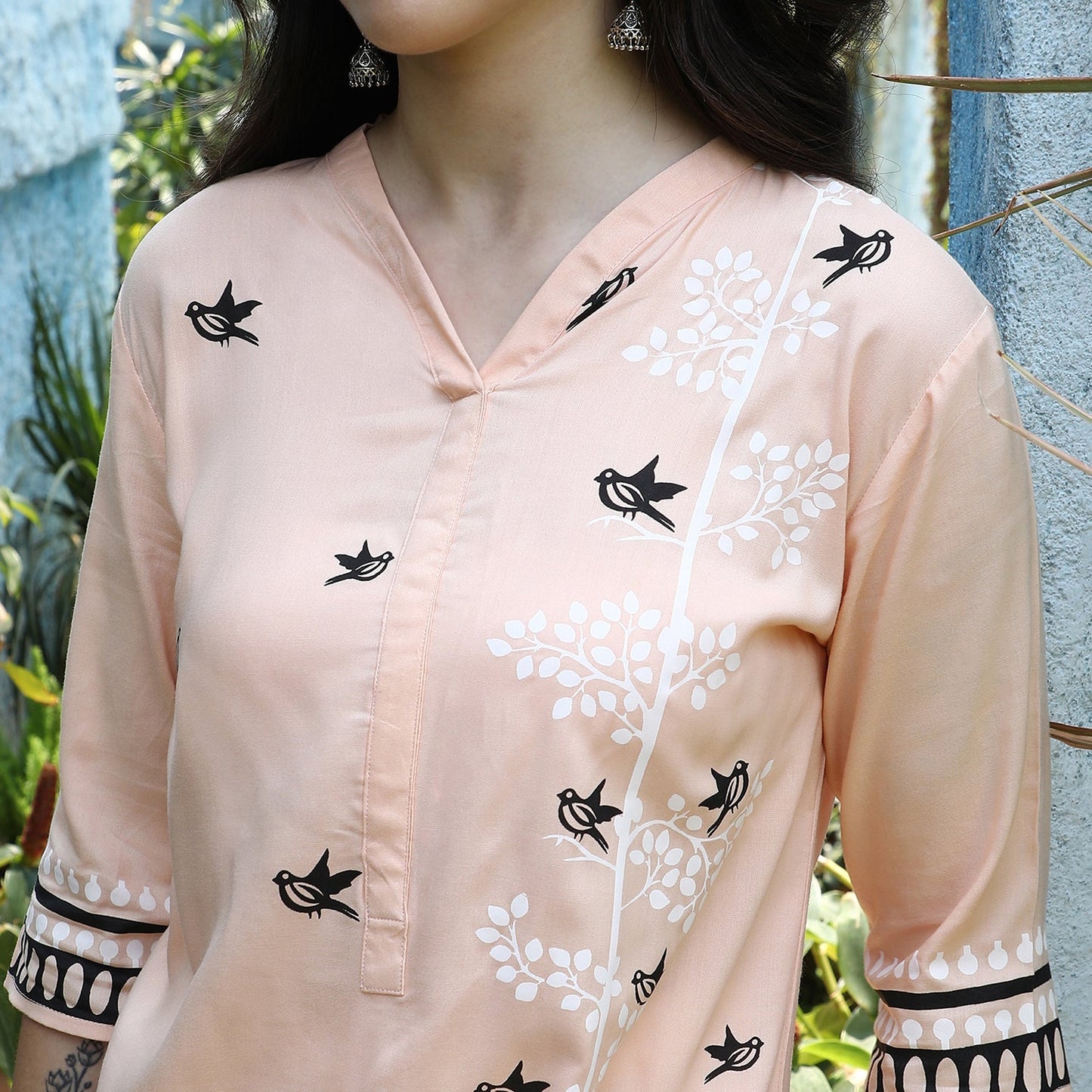 Bird Print Kurta With Trousers Set