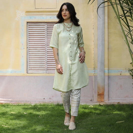 Button-Up Shirt Kurta With Trousers Set