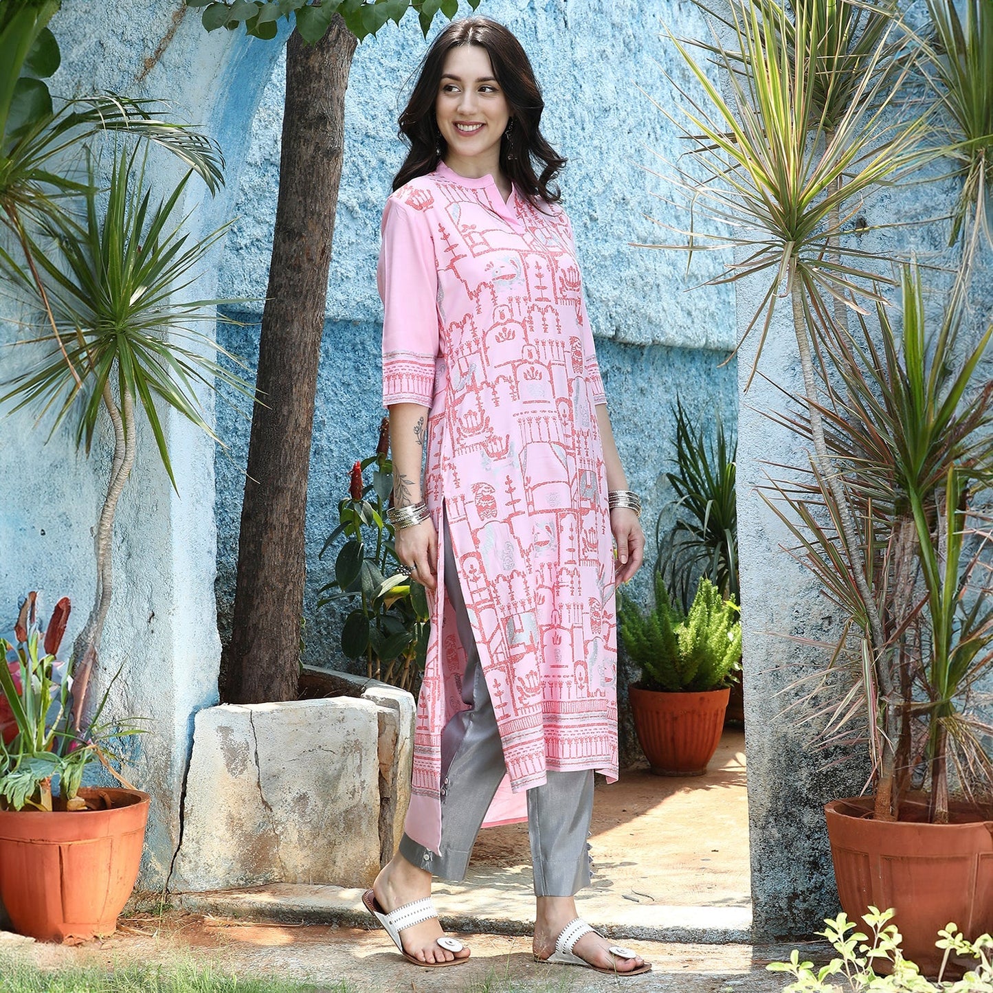 High-Low Ethnic Print Kurta