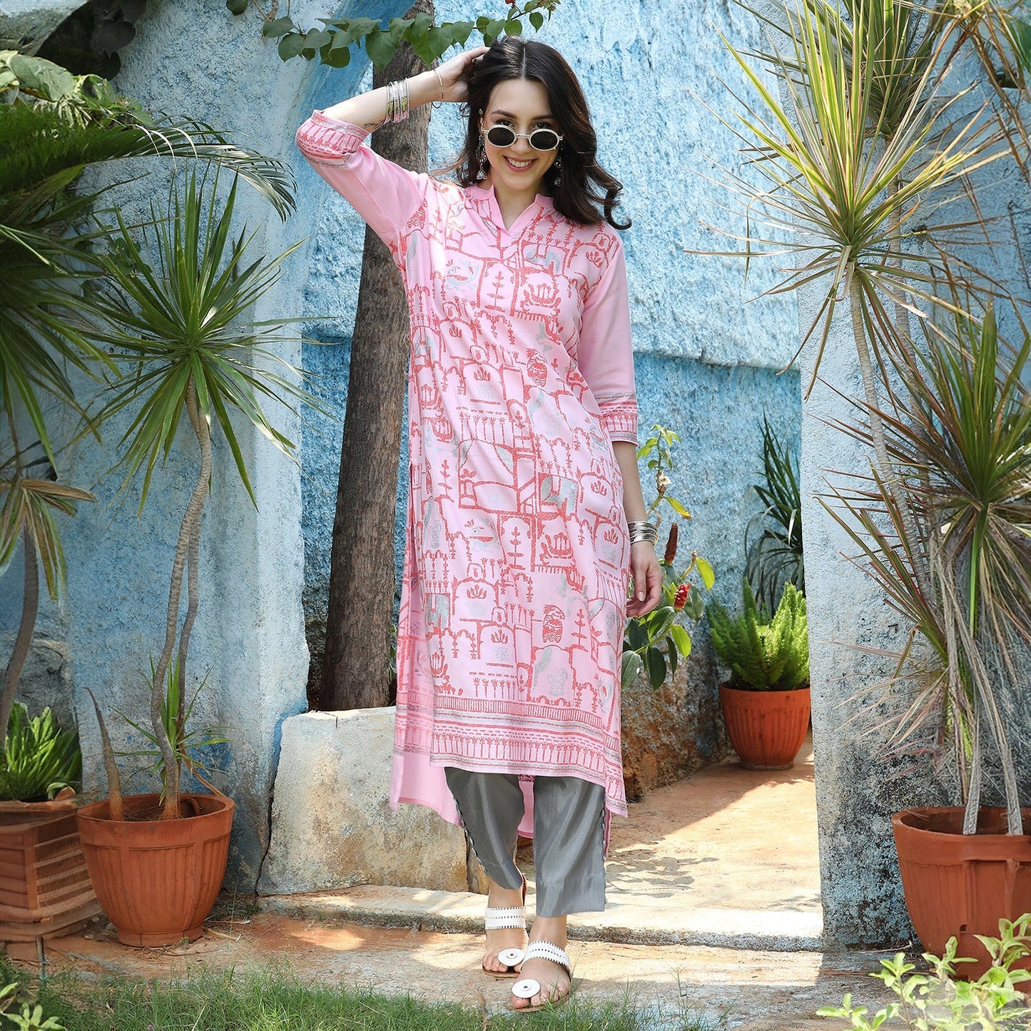 High-Low Ethnic Print Kurta