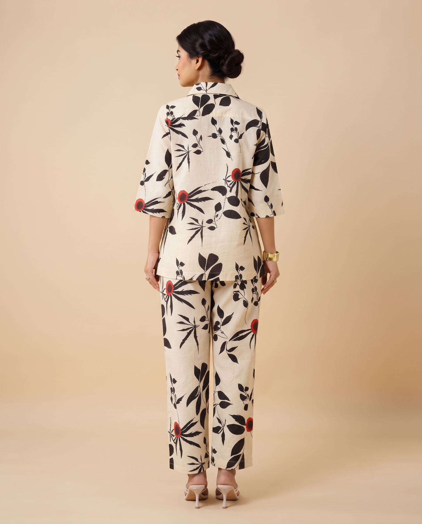 Floral Abstract Co-ord Set – Off-White & Black