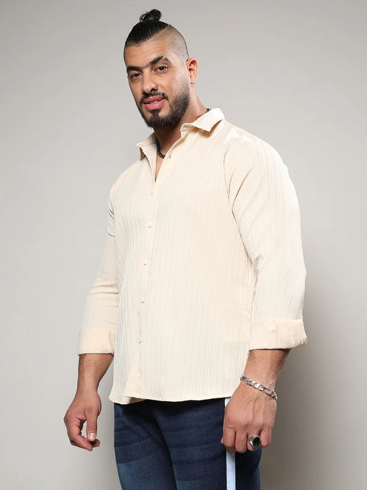 Light Yellow Textured Casual Shirt