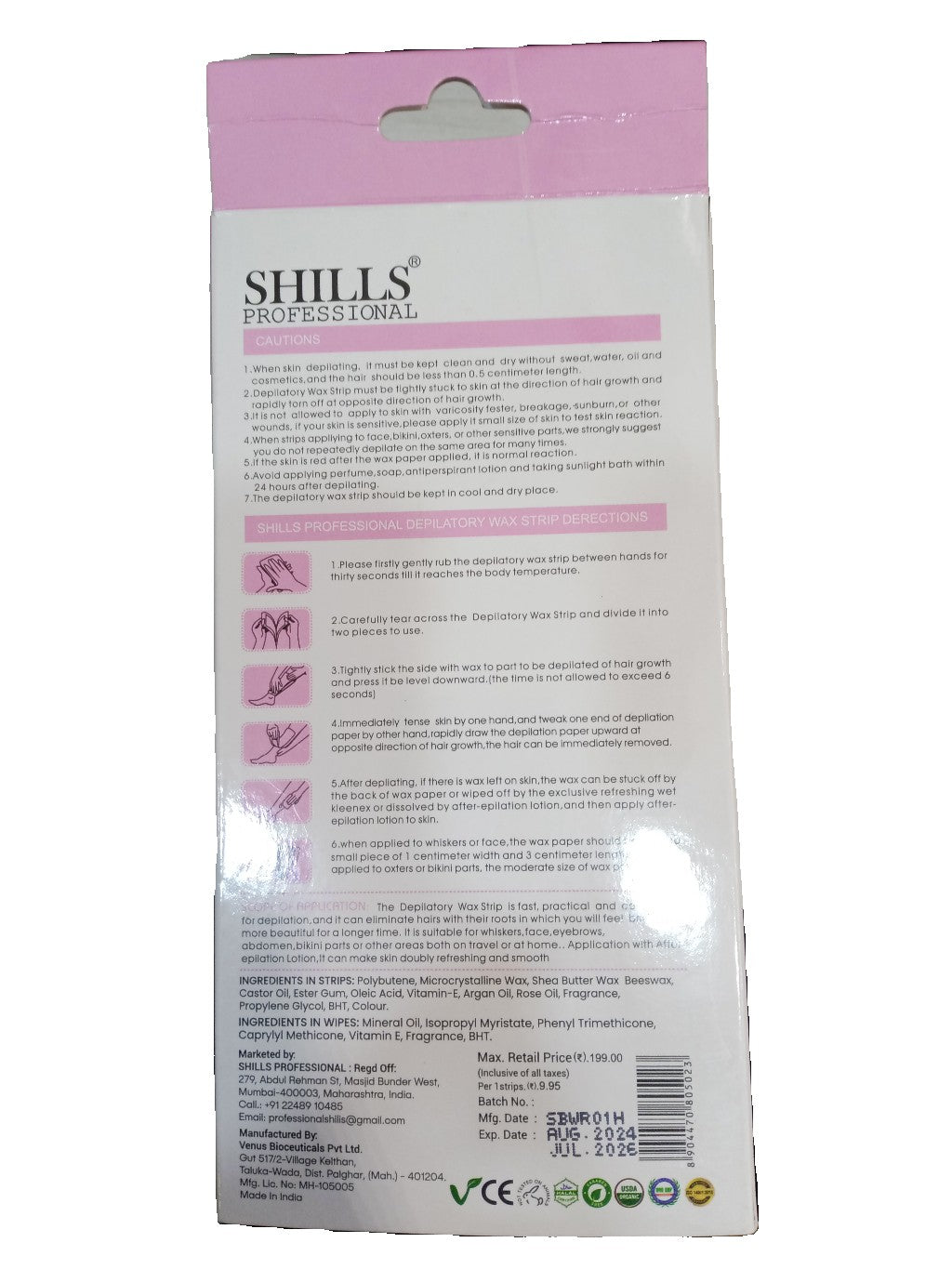 Shills Professional Body Wax Strips With Rose Oil 22 PIECE