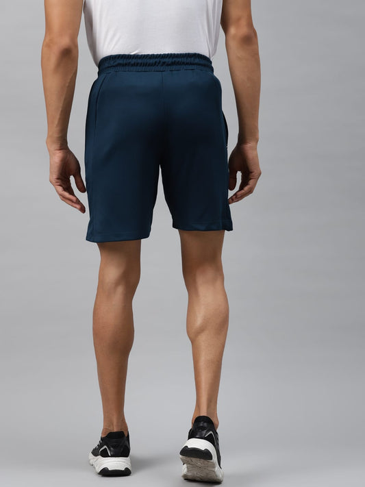 Alcis Men Navy Blue Black Printed Slim Fit Sports Shorts