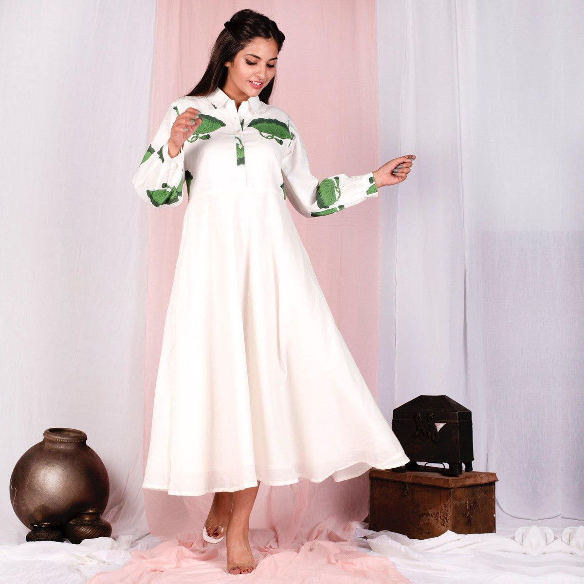 Green White Shirt Dress - Ambraee