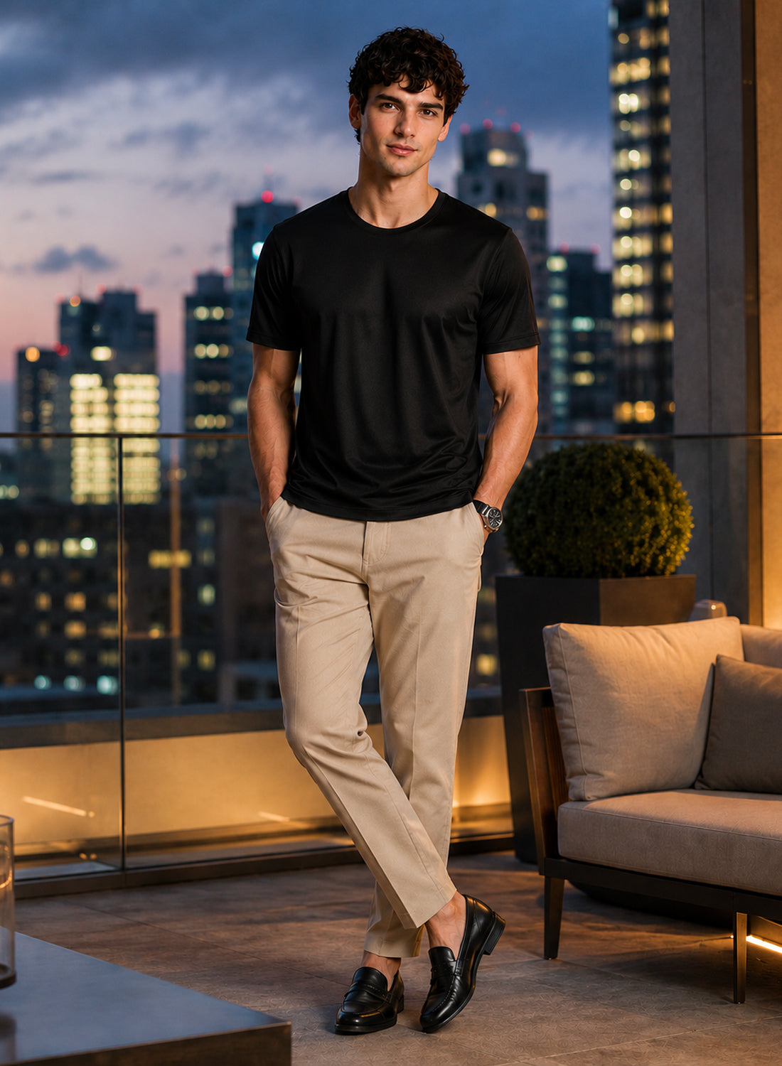 Adro Mercerized Cotton Crew Neck T-Shirt - Midnight Black