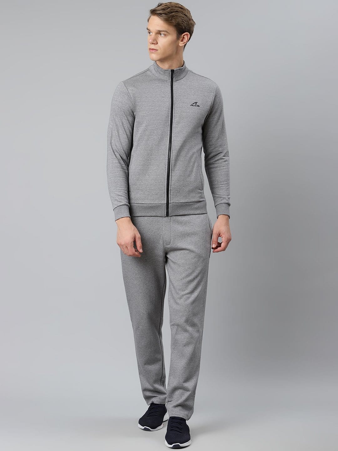 Alcis Men Grey Melange Solid Track Suit